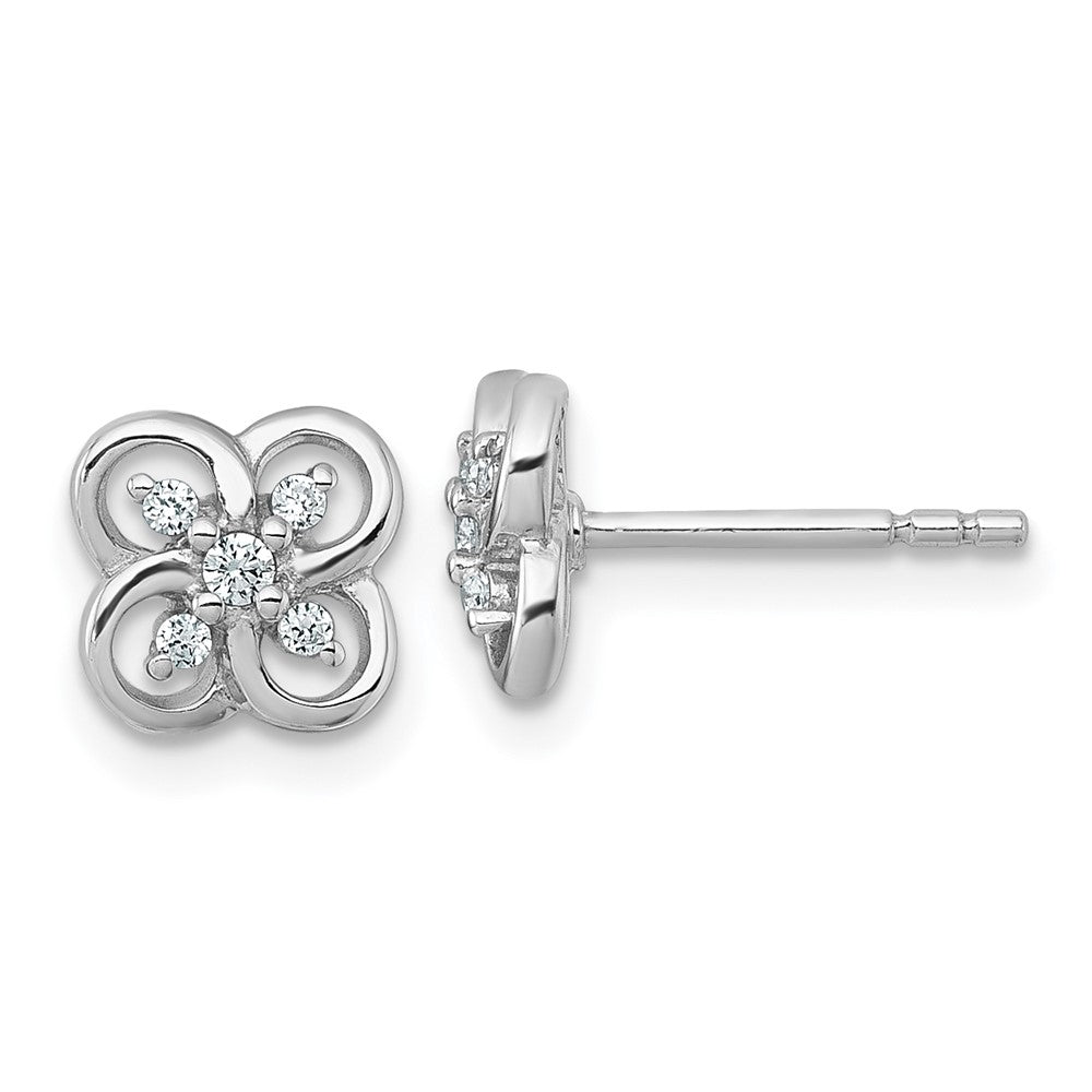 Sterling Silver Rhodium Plated Polished CZ Fancy Floral Post Earrings