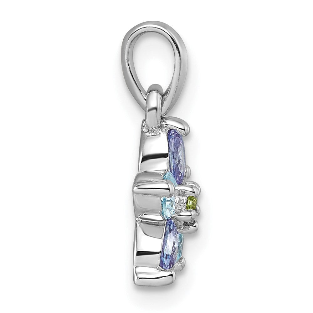 Sterling Silver Rhodium-Plated Multi Color CZ Flower Pendant