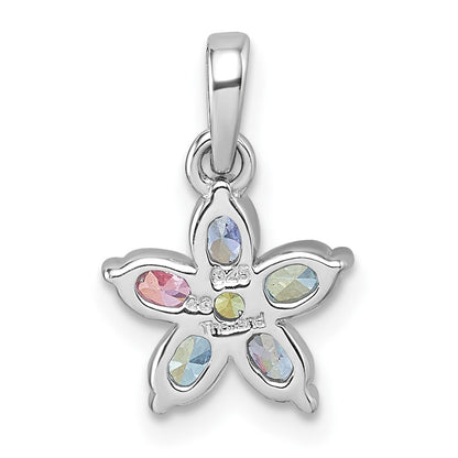 Sterling Silver Rhodium-Plated Multi Color CZ Flower Pendant