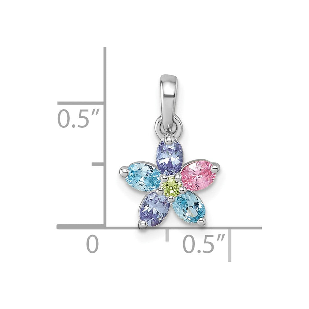 Sterling Silver Rhodium-Plated Multi Color CZ Flower Pendant