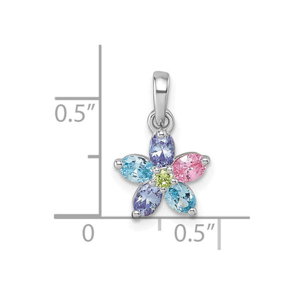 Sterling Silver Rhodium-Plated Multi Color CZ Flower Pendant