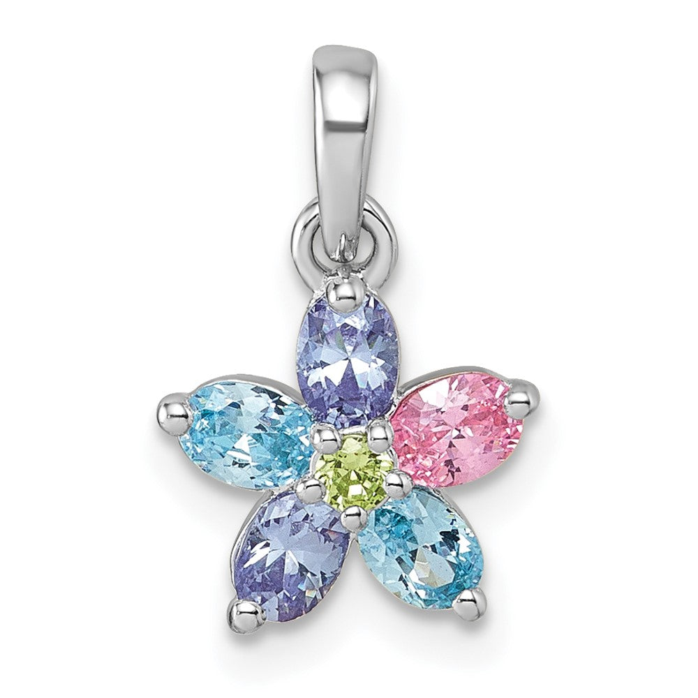 Sterling Silver Rhodium-Plated Multi Color CZ Flower Pendant