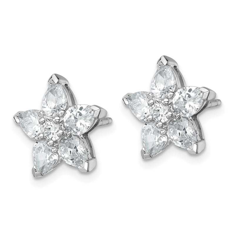 Sterling Silver Rhodium-Plated Polished CZ Flower Post Earrings