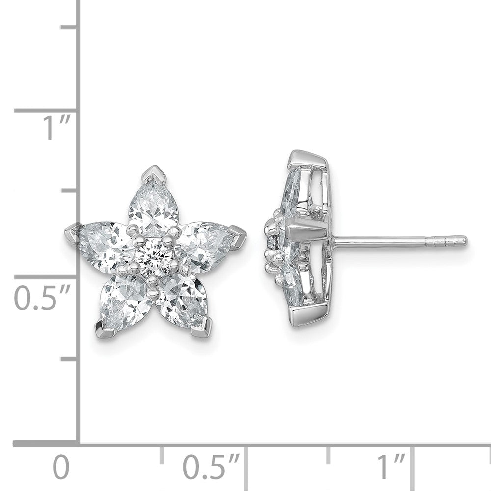 Sterling Silver Rhodium-Plated Polished CZ Flower Post Earrings
