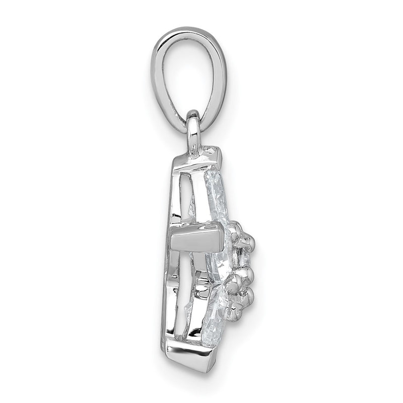 Sterling Silver Rhodium-Plated Polished CZ Flower Pendant