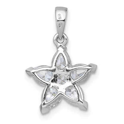 Sterling Silver Rhodium-Plated Polished CZ Flower Pendant