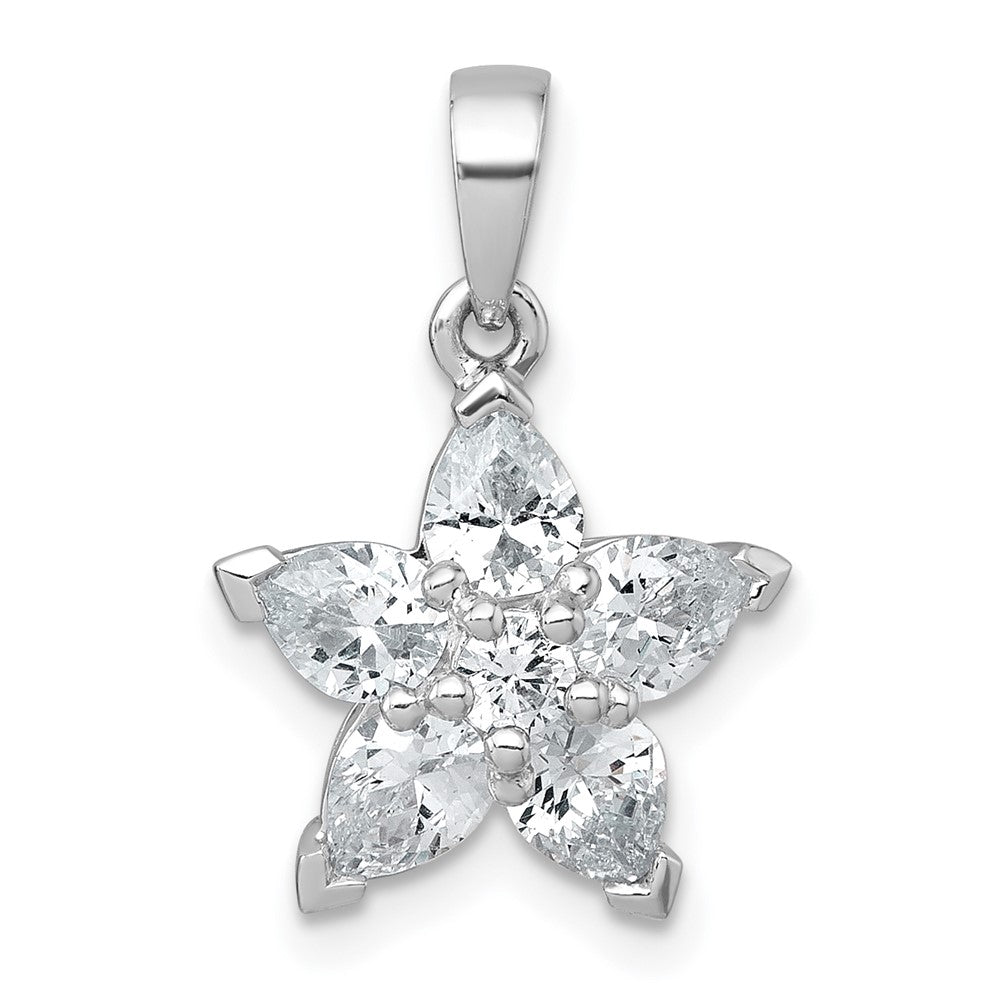 Sterling Silver Rhodium-Plated Polished CZ Flower Pendant