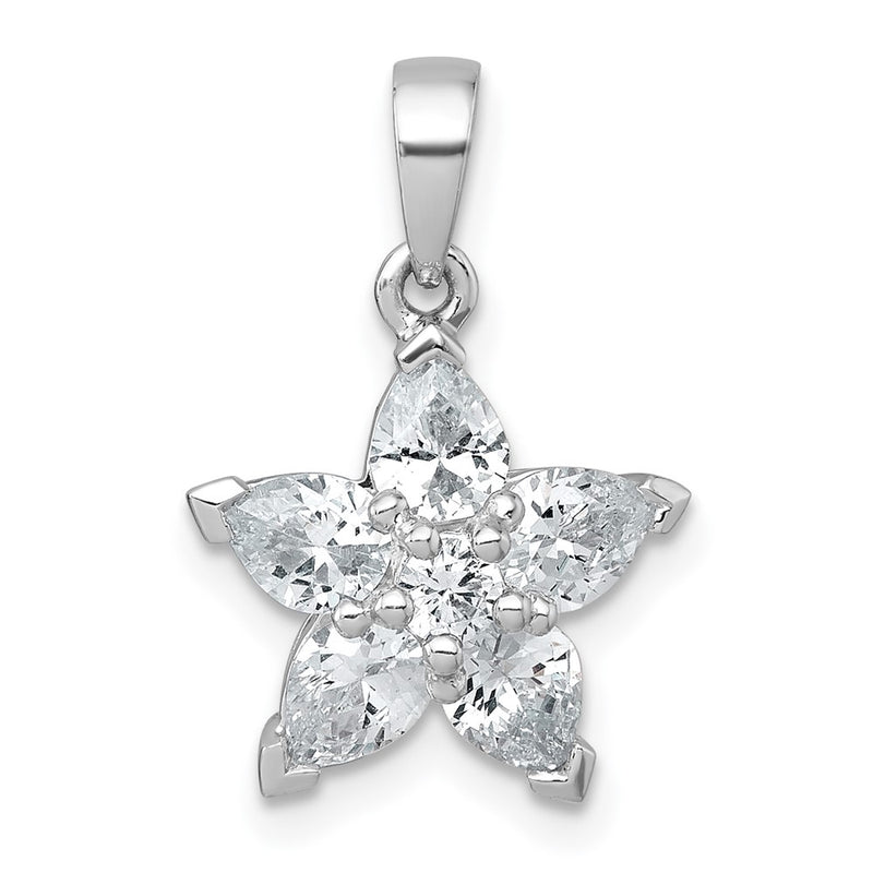 Sterling Silver Rhodium-Plated Polished CZ Flower Pendant