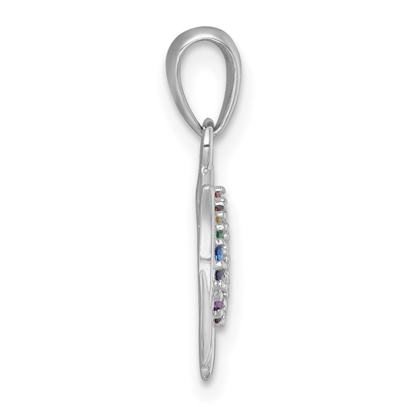 Sterling Silver Rhodium Plated Polished Multi Color Nano Crystals Tulip Pendant