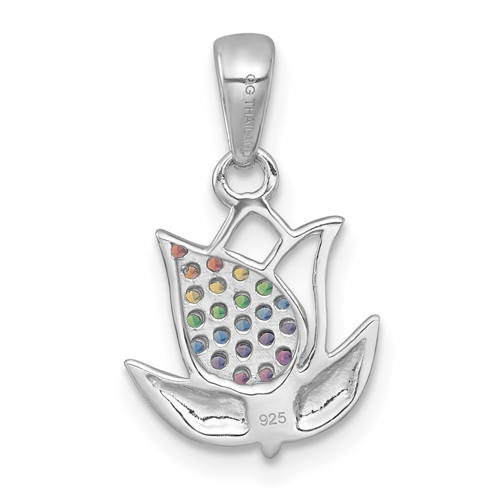 Sterling Silver Rhodium Plated Polished Multi Color Nano Crystals Tulip Pendant