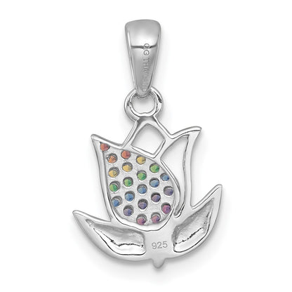 Sterling Silver Rhodium Plated Polished Multi Color Nano Crystals Tulip Pendant