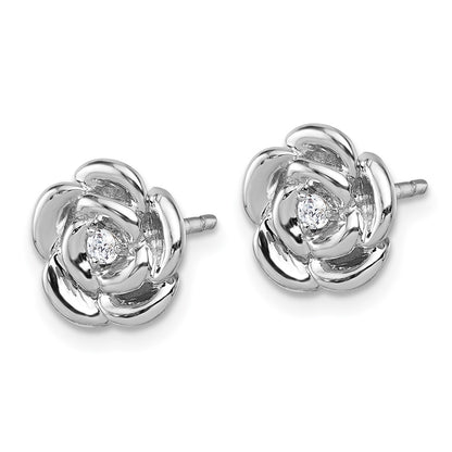 Sterling Silver Rhodium-Plated Polished CZ Flower Post Earrings