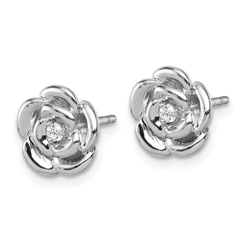 Sterling Silver Rhodium-Plated Polished CZ Flower Post Earrings