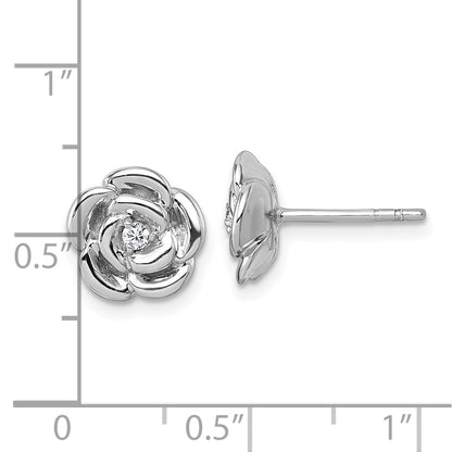 Sterling Silver Rhodium-Plated Polished CZ Flower Post Earrings