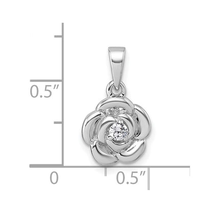 Sterling Silver Rhodium-Plated Polished CZ Flower Pendant