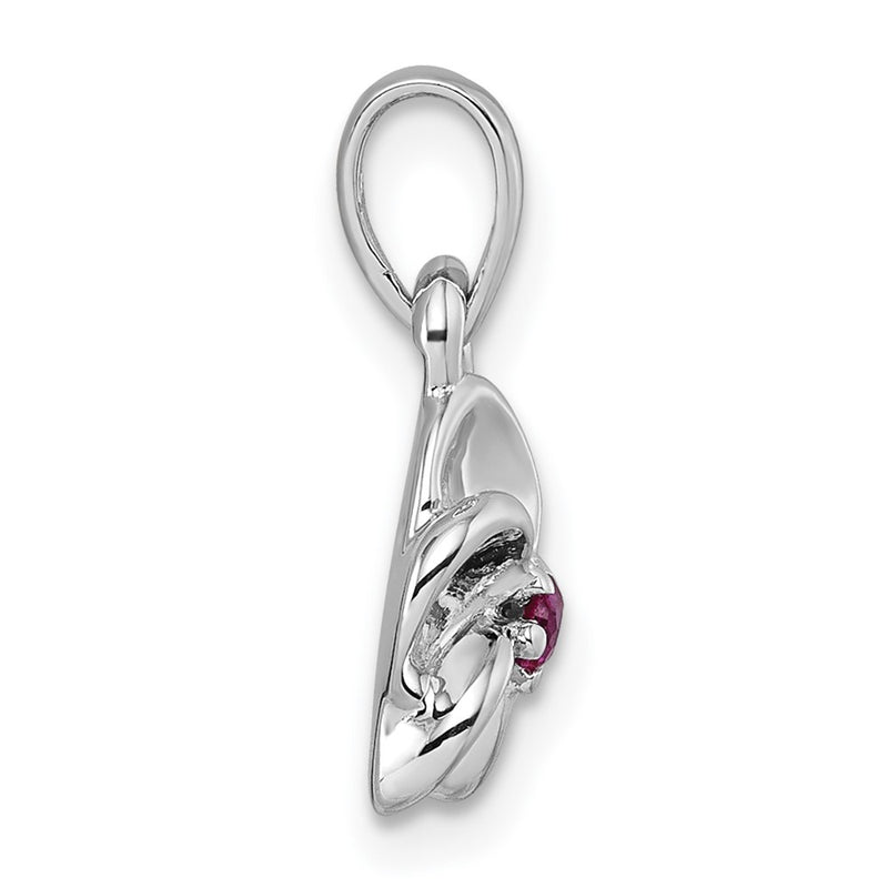 Sterling Silver Rhodium-Plated Red CZ Flower Pendant