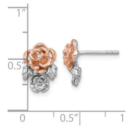 Sterling Silver Rhodium and Rose Gold-Plated Flower Post Earrings