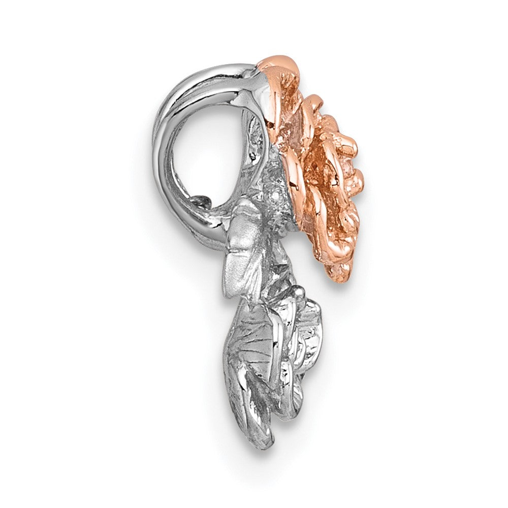 Sterling Silver Rhodium and Rose Gold-Plated CZ Flower Chain Slide Pendant