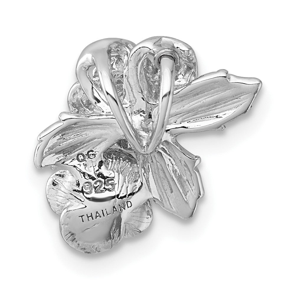 Sterling Silver Rhodium and Rose Gold-Plated CZ Flower Chain Slide Pendant