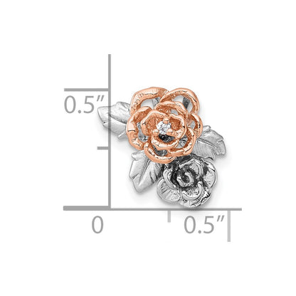 Sterling Silver Rhodium and Rose Gold-Plated CZ Flower Chain Slide Pendant