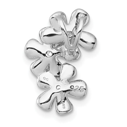 Sterling Silver Rhodium and Gold-Plated CZ Three Flower Chain Slide Pendant