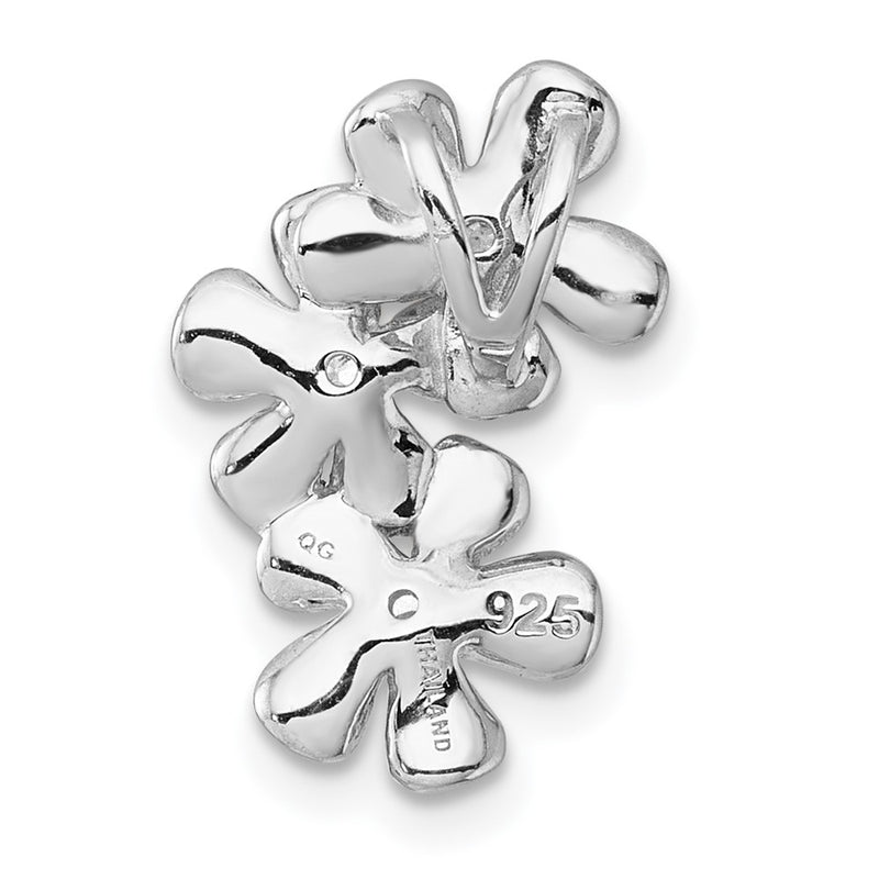 Sterling Silver Rhodium and Gold-Plated CZ Three Flower Chain Slide Pendant