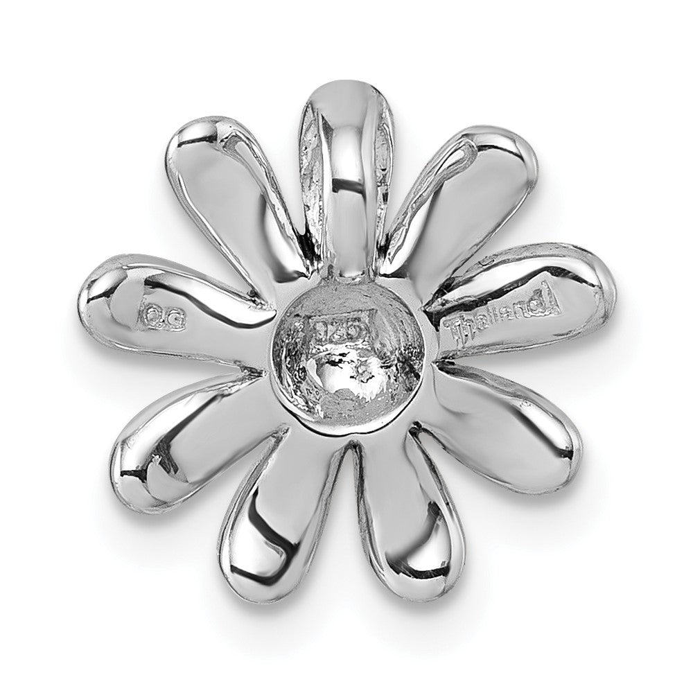 Sterling Silver Rhodium-Plated Antiqued Flower Chain Slide Pendant