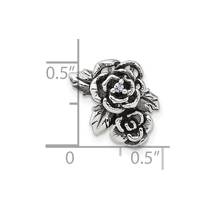 Sterling Silver Antiqued/polished CZ Flower Chain Slide Pendant