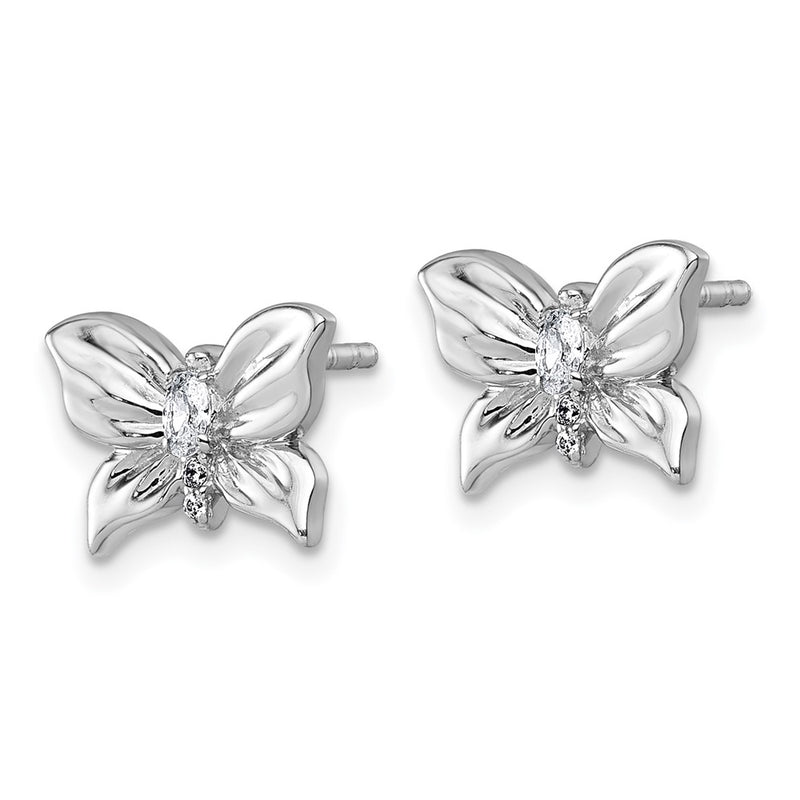 Sterling Silver Rhodium-Plated Polished CZ Butterfly Post Earrings