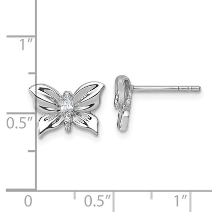 Sterling Silver Rhodium-Plated Polished CZ Butterfly Post Earrings