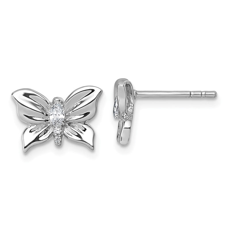 Sterling Silver Rhodium-Plated Polished CZ Butterfly Post Earrings