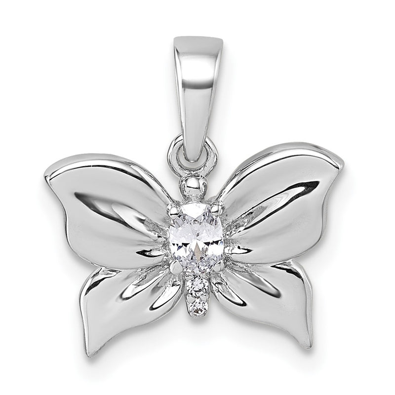 Sterling Silver Rhodium-Plated Polished CZ Butterfly Pendant