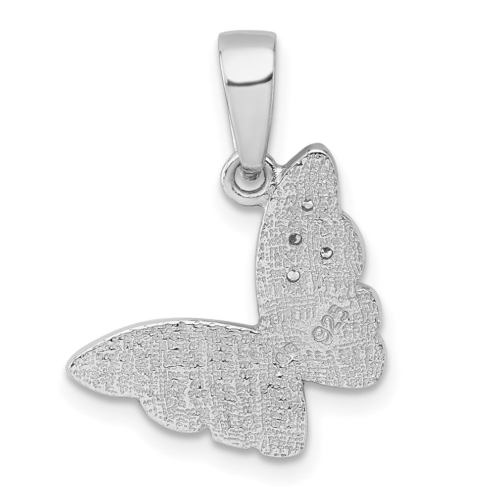 Sterling Silver Rhodium-Plated Polished CZ Enamel Pink Butterfly Pendant