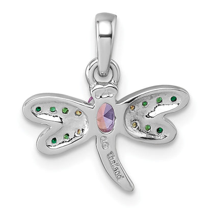 Sterling Silver Rhodium-Plated Multi Color CZ Dragonfly Pendant
