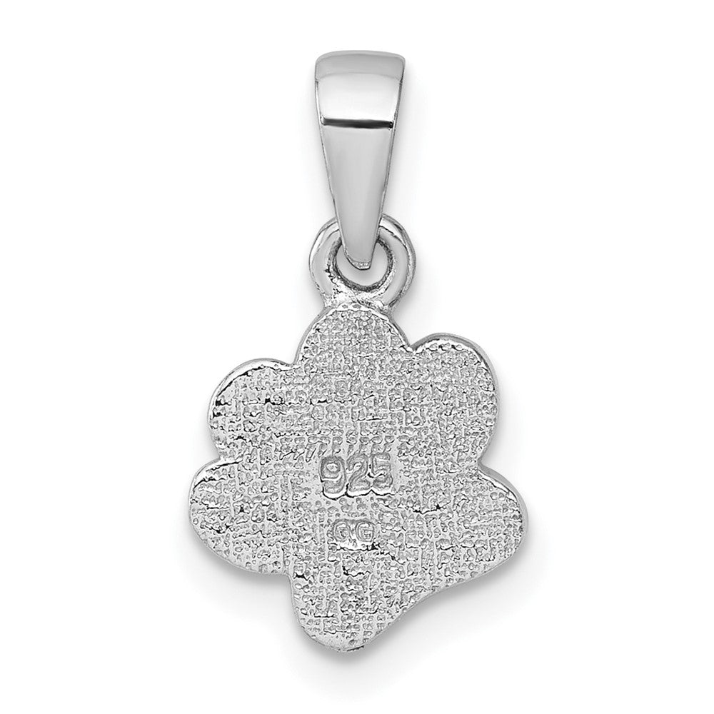 Sterling Silver Rhodium-Plated Enamel Black Paw Print with Heart Pendant