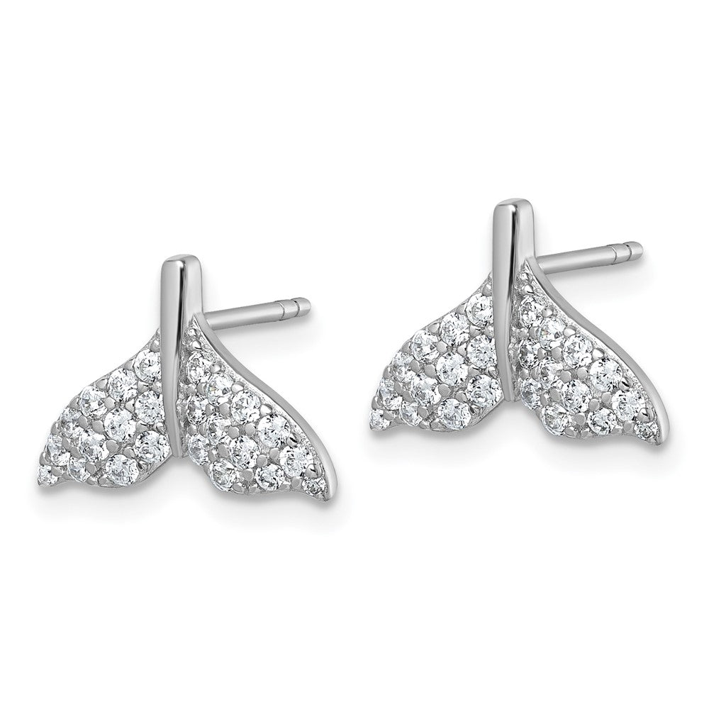 Sterling Silver Rhodium-Plated CZ Whale Tail Post Earrings