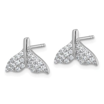 Sterling Silver Rhodium-Plated CZ Whale Tail Post Earrings