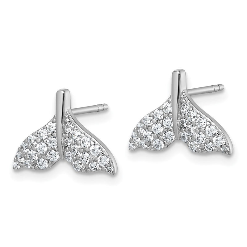 Sterling Silver Rhodium-Plated CZ Whale Tail Post Earrings