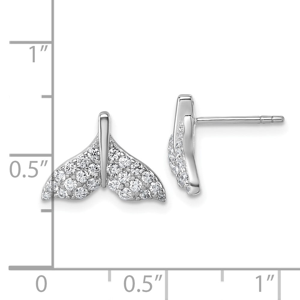 Sterling Silver Rhodium-Plated CZ Whale Tail Post Earrings