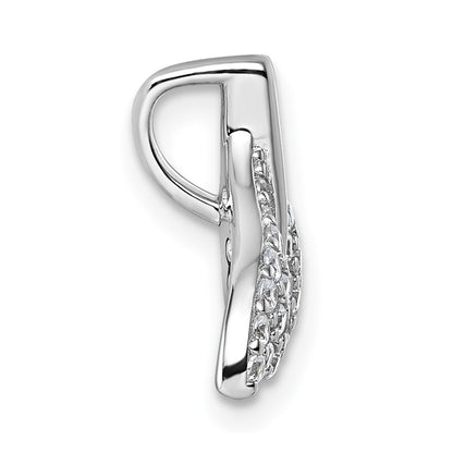 Sterling Silver Rhodium-Plated CZ Whale Tail Chain Slide Pendant