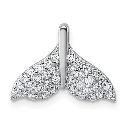 Sterling Silver Rhodium-Plated CZ Whale Tail Chain Slide Pendant