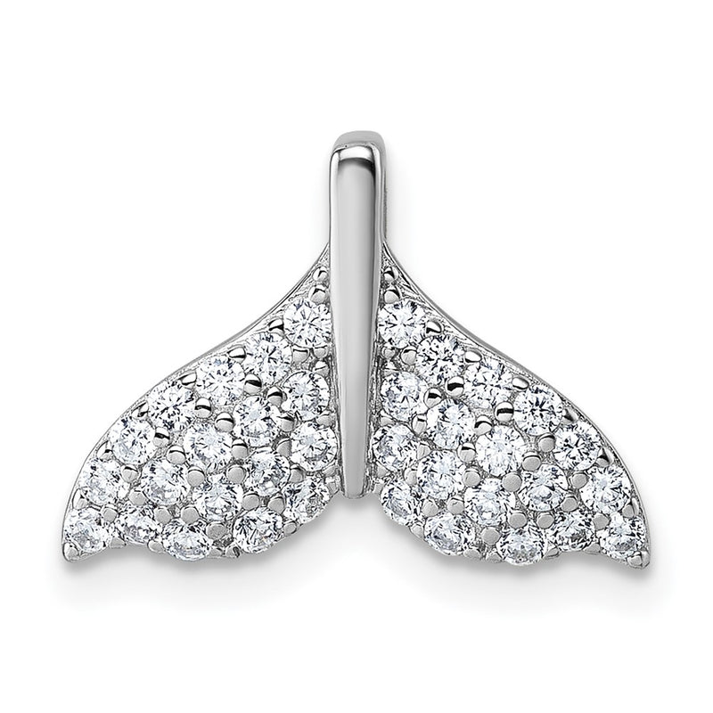 Sterling Silver Rhodium-Plated CZ Whale Tail Chain Slide Pendant