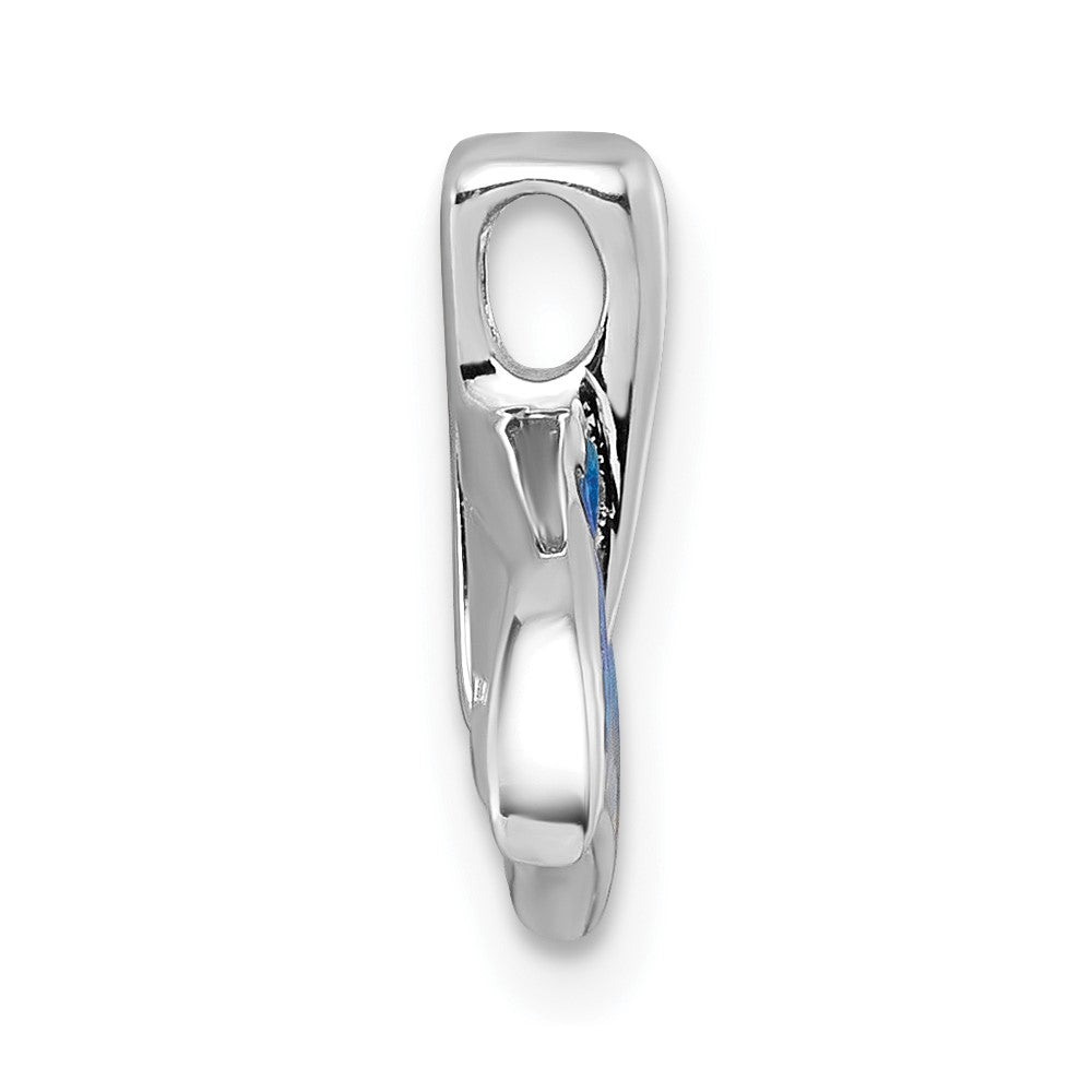 Sterling Silver Rhodium Plated Created Opal Whale Tail Chain Slide Pendant
