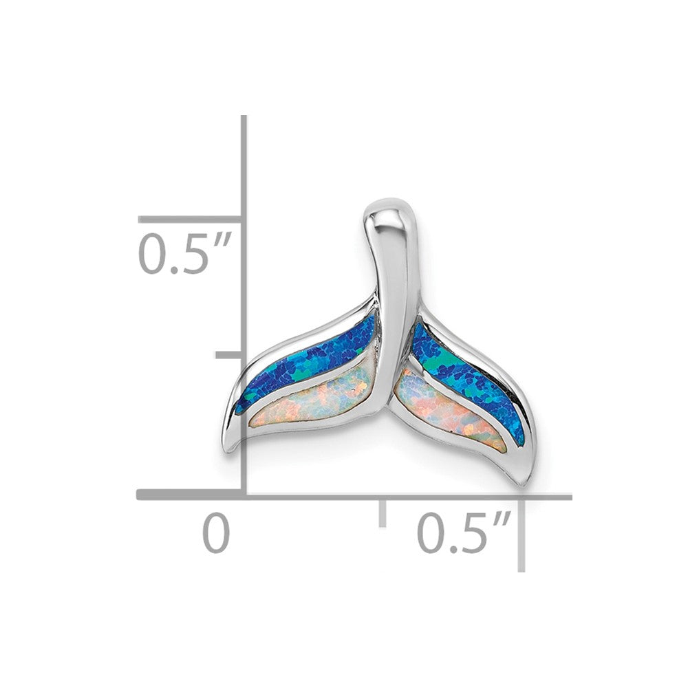 Sterling Silver Rhodium Plated Created Opal Whale Tail Chain Slide Pendant