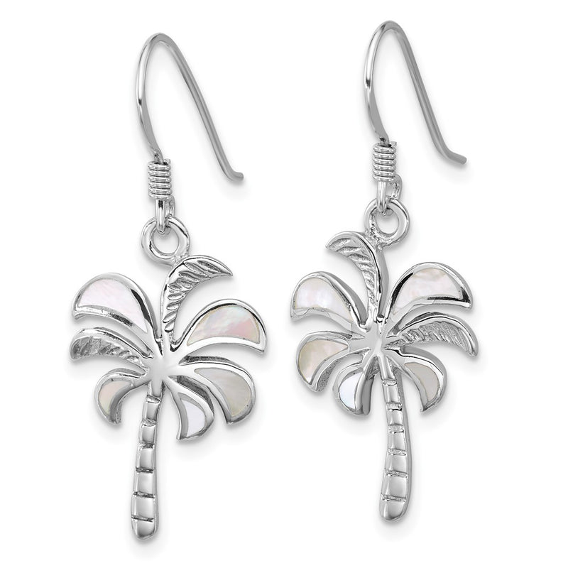Sterling Silver Rhodium-Plated Polished Mop Palm Tree Dangle Earrings