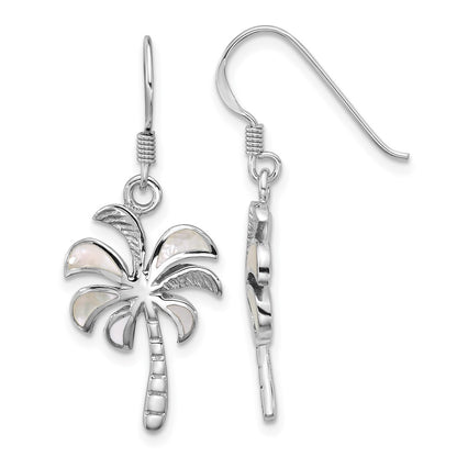 Sterling Silver Rhodium-Plated Polished Mop Palm Tree Dangle Earrings