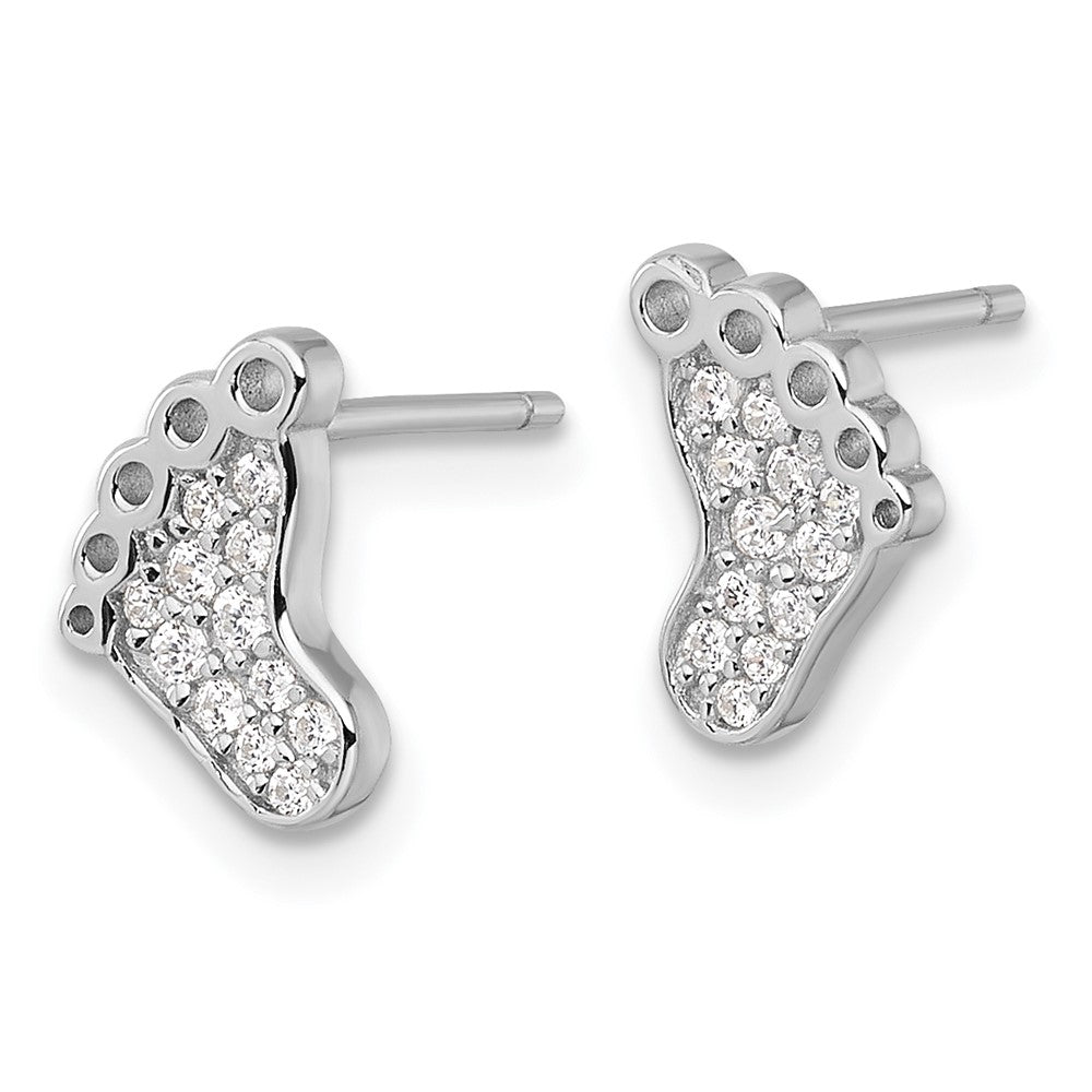 Sterling Silver Rhodium-Plated Polished CZ Footprints Post Earrings