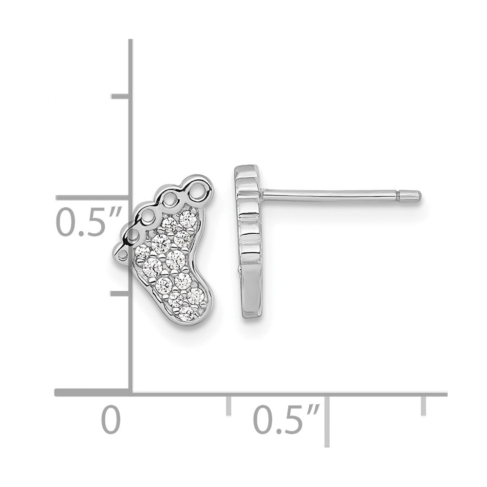 Sterling Silver Rhodium-Plated Polished CZ Footprints Post Earrings