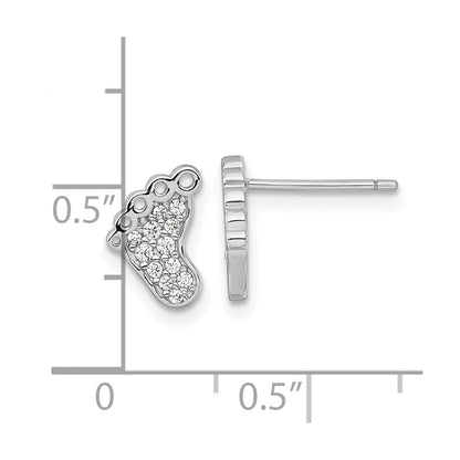 Sterling Silver Rhodium-Plated Polished CZ Footprints Post Earrings