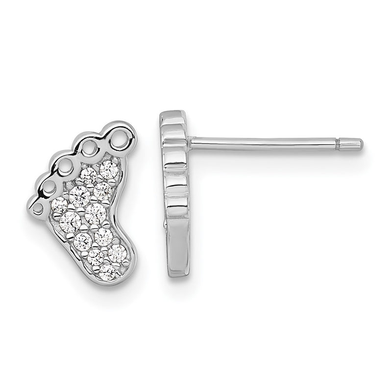 Sterling Silver Rhodium-Plated Polished CZ Footprints Post Earrings
